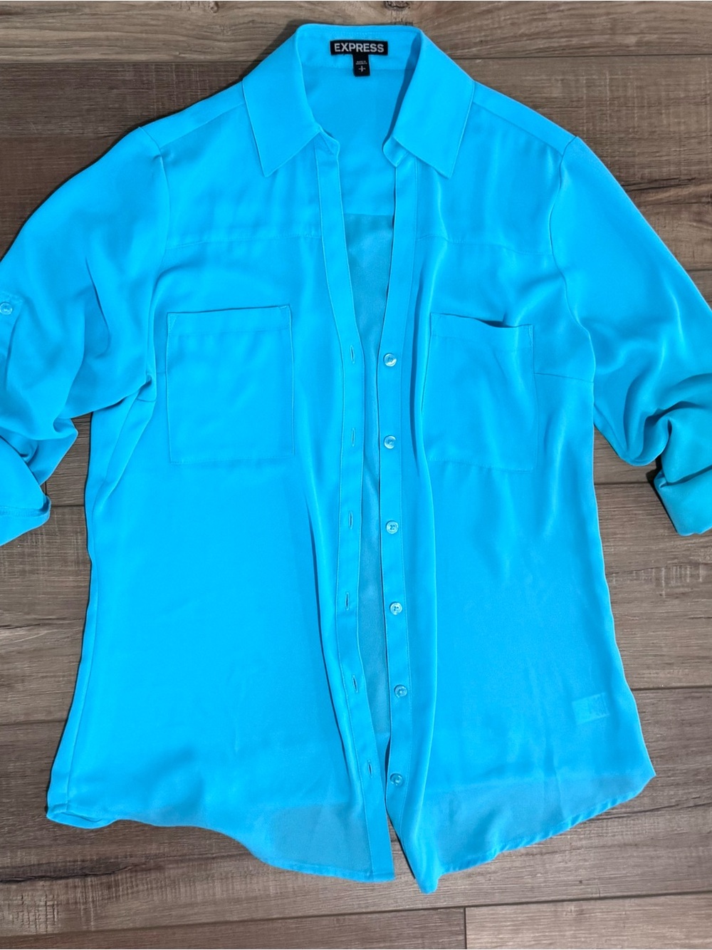 Express Turquoise Button-front Collared Blouse